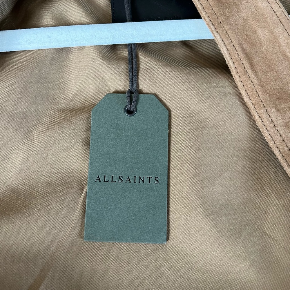 All Saints Luna Suede Biker Jacket XS Tan Brown - Picture 12 of 16